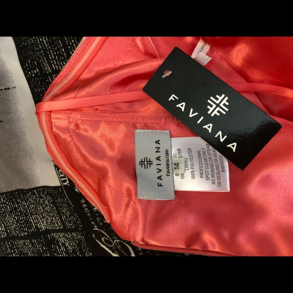 NEW FAVIANA SZ 14 BEADED SATIN TULLE HALTER BALL GOWN - Picture 11 of 13